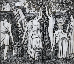 Zbiór winogron, studium kompozycyjne do ilustracji do „Daphnis i Chloë”, c1895