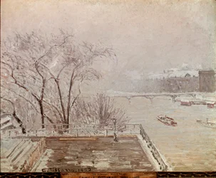 Poranek w Luwrze, efekt śniegu. Obraz Camille Pissarro (1830-1903) 1902. Olej na płótnie. Wymiary: 65x81cm. Londyn, Galeria Narodowa