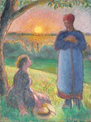 Rozmawiający chłopi, zachód słońca, Eragny