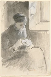 The Mender, ok. 1881 (pióro i czarny tusz, pędzel i szary pył na graficie wzmocniony białym gwaszem)