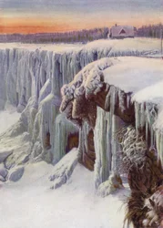 Wodospad Niagara zamarznięty zimą (kolorowe zdjęcie)