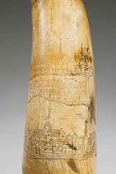 Róg prochowy, wyryty z mapą rzeki Św. Wawrzyńca na terenie Quebecu, ok. 1759 (róg) (patrz także 997377-79)
