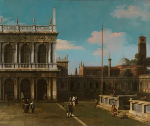 Canaletto - Capriccio Widok na Piazzettę z Biblioteką Sygnowane i datowane 1744