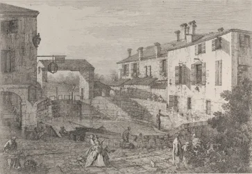 Bramy Dolo: owalny basen śluz w Dolo z barką zacumowaną przy nabrzeżu..., 1735-46.