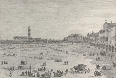 Prà della Valle: prawa połowa placu Prà della Valle w Padwie, z kol…, 1735-46.
