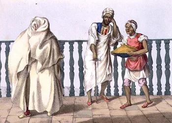 Kostium z Trypolisu, tablica 2 z „Narracji o podróżach po Afryce Północnej”, sztychowana przez M. Gauciego (fl.1810-46) 1821 (lit)