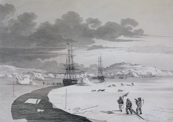 Cięcie na Wyspie Zimowej, październik 1821, z Journal of a Second Voyage for the Discovery of a North West Passage from the Atlantic to the Pacific wykonane w latach 1821-22-23, przez William Edwar