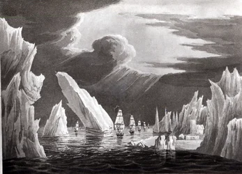 Przejście przez lód, 16 czerwca 1818 r. ryty D. Havell (fot. bw)