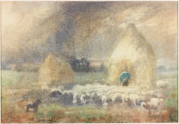 Burza, Shepherd Sheltering przy stogu siana (akwarela na papierze (wklejona na karton))