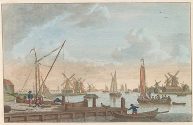 Zaan w Wormerveer, ok. 1790 Wormerveer van de Poelsluis / Wormerveer aupres du Saan (tytuł na obiekcie)