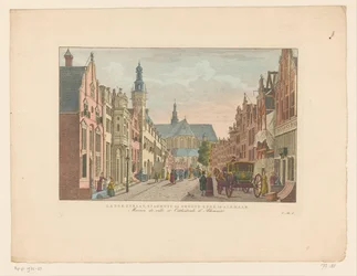 Widok na Langestraat, ratusz i Grote Kerk w Alkmaar Langestraat, ratusz i Groote Kerk w Alkmaar / Maison de ville et Cathédrale d