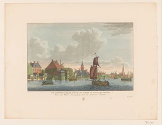 Widok na wioskę Westzaandam widziany po drugiej stronie wody Binnen-Zaan do kościoła w West-Zaandam / Vue de West-Zaandam sur le Binnen-Zaan (tytuł na obiekcie)