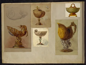 Wybór wzorów, House of Carl Faberge (ołówek i akwarela podkreślone bielą i złotem na kartonie)