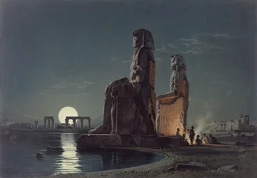 Kolosy Memnona w Tebach, jedna z 24 ilustracji stworzonych przez G.W. Seitz, wydrukowany ok. 1872