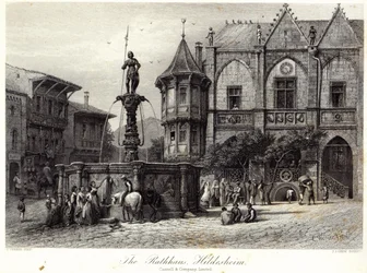 Rathhaus, Hildesheim, rytowany przez J.J. Załoga, wydrukowana przez Cassell und Company Ltd