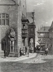 Ratusz, Halberstadt, ryt E. Joubert, druk Cassell & Company Ltd (grafika)