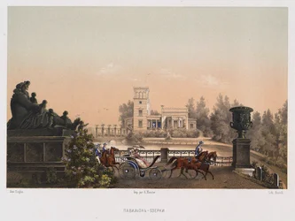 Pawilon różowy Pawilon Ozerki w parku Peterhof, 1853.