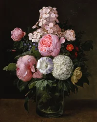 Martwa natura z różowych róż i hortensji. Obraz Carla Henrika Kocha Mollera (1845-1920), kolekcja prywatna.