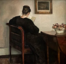 Wnętrze, czytająca kobieta