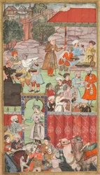 Uczta dla Babura wydana przez jego przyrodniego brata Jahangira Mirza w Ghazni w maju 1505, z Babur-nama (Pamiętniki Babura)