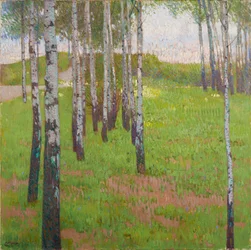 Brzozowy zagajnik w wieczornym świetle, ok. 1902 (olej na płótnie)