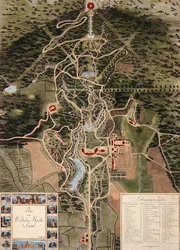 Plan Wilhelmshohe koło Kassel (kolorowa akwaforta)