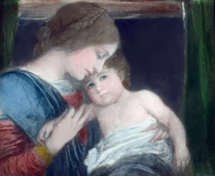 Matka z dzieckiem autorstwa niemieckiego malarza historycznego Friedricha Augusta von Kaulbacha (1850 - 1920). Pastel na tekturze, namalowany w 1900 roku. Archiwum Carla Simona