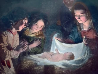 Święta Rodzina. Obraz hiszpańskiego malarza barokowego Bartolome Esteban Murillo (1617 - 1682). Data powstania obrazu: około 1900 roku. Archiwum Carla Simona