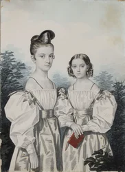 Portret sióstr Anny Pietrownej 1822-1905 i Eleny Pietrownej 1824-1860 Uszakow, lata 30. XIX wieku.