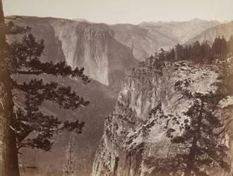 Pierwszy widok na dolinę Yosemite ze szlaku Mariposa, 1865-66