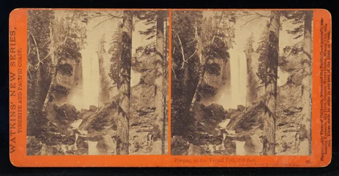 Pic, wiosennego wodospadu przy niskiej wodzie, 300 stóp, dolina Yosemite, hrabstwo Mariposa, Cal
