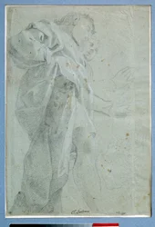 Dwóch mężczyzn stojących draperii Rysunek tuszem i praniem – Carlo Bononi (1569-1632) Wym. 0,27 x 0,39 m Paryż. Muzeum w Luwrze