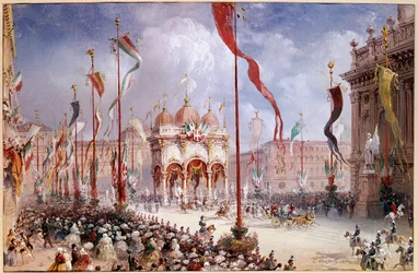 Risorgimento - Victor-Emmanuel II (Victor-Emmanuel) (Vittorio Emanuele) (1820-1878) na otwarciu włoskiego parlamentu 02.04.1860 (olej na płótnie)