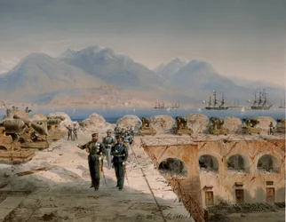 Oblężenie Gaety, inspekcja niedawno zajętych fortyfikacji (tempera)