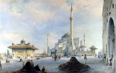 Meczet Konstantynopola: Święta Zofia (Hagia Sophia). Obraz Carlo Bossoli