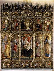 Poliptyk przedstawiający Pietę, a gorsza partia Madonna z Dzieciątkiem