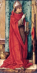 Portret św. Bonawentury (Giovanni da Fidanza lub Bonaventura z Bagnorea lub Bagnoregio, ok. 1220-1274), teologa, doktora Kościoła (doktora serafickiego) autorstwa Carlo Crivelli (ok. 1435-ok. 1490 - Olej na drewnie, 52,8x25,2 - Muzea państwowe