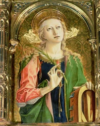 Św. Katarzyna Aleksandryjska, fragment poliptyku SantEmidio, tempera 1473 na fragmencie deski z 76636