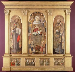 Dziewica z Dzieciątkiem ze świętymi Bonawenturą i Ludwikiem z Tuluzy, ok. 1489 (tempera ze złotymi i olejnymi glazurami na panelu)