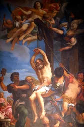 Blaise of Sebaste jest czczony jako chrześcijański święty i męczennik. Obraz. Genua. Włochy.