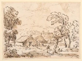 Rysunek, Dom chłopski i zamek na górzystym terenie, 1762-1786
