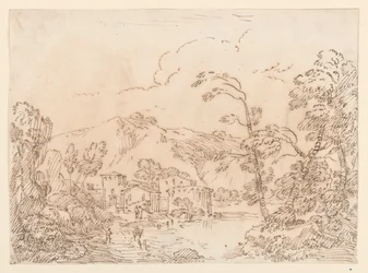Rysunek, Wioska nad potokiem w górzystym kraju, 1770-86