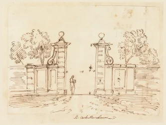 Rysunek, projekt bramy willi, 1750-55