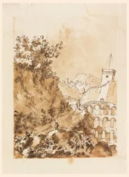 Rysunek, Krajobraz z górskim miastem, 1760-80