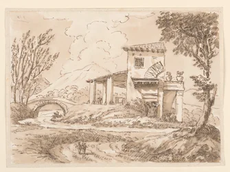 Rysunek, Pejzaż z willą, 1750-60
