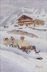 Czteroosobowe saneczki (litografia kolorowa)