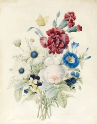 Kwiaty w sprayu, w tym róża, niebieski powój i bratki, 1830 (wc i kolor nadwozia na papierze)