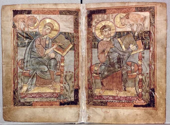 NAL 1203 fol.1v-2 Św. Marek i Św. Łukasz, z Ewangelii Godescale, c.1781-783