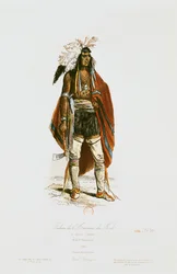 Indianin północnoamerykański, z „Modes et Costumes Historiques”, rytowany przez Hippolyte Louisa Pauqueta (1797-s.1862) 1862