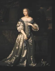 Portret Lady Filippy Stanton i jej psa na tarasie przy rzeźbionym fryzie (olej na płótnie)